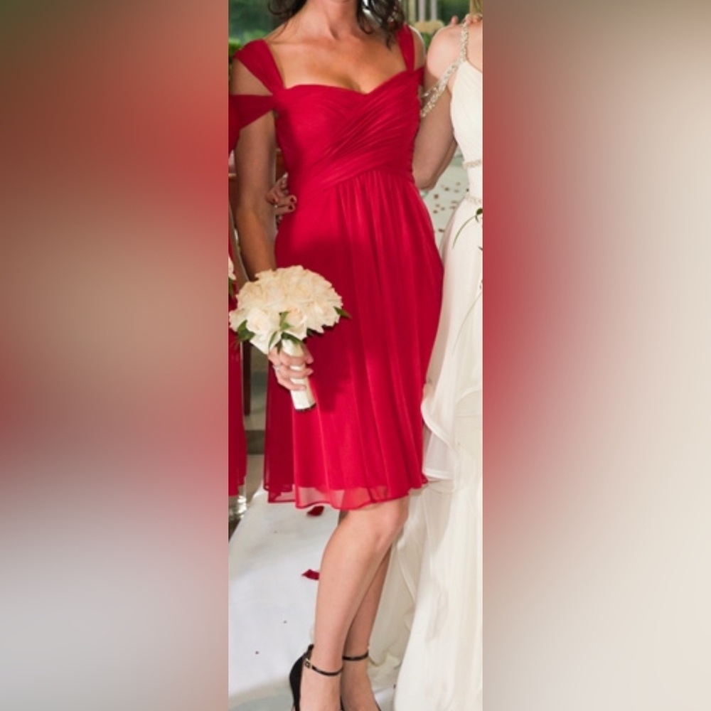 Beautiful Red David’s Bridal Bridesmaid Dress- Size 0
